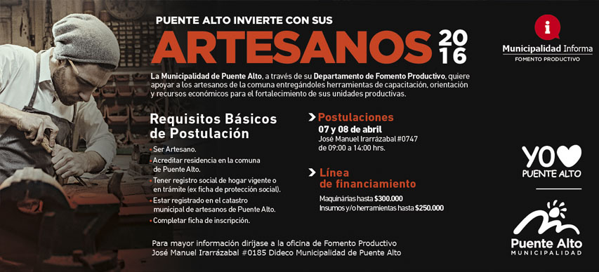 Abiertas las postulaciones al Fondo Municipal para Artesanos 2016.